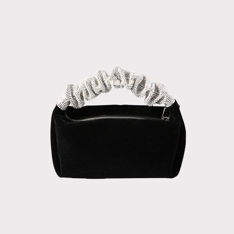 Women’s Black Velvet Slouch Top Handle Evening Clutch Bags image