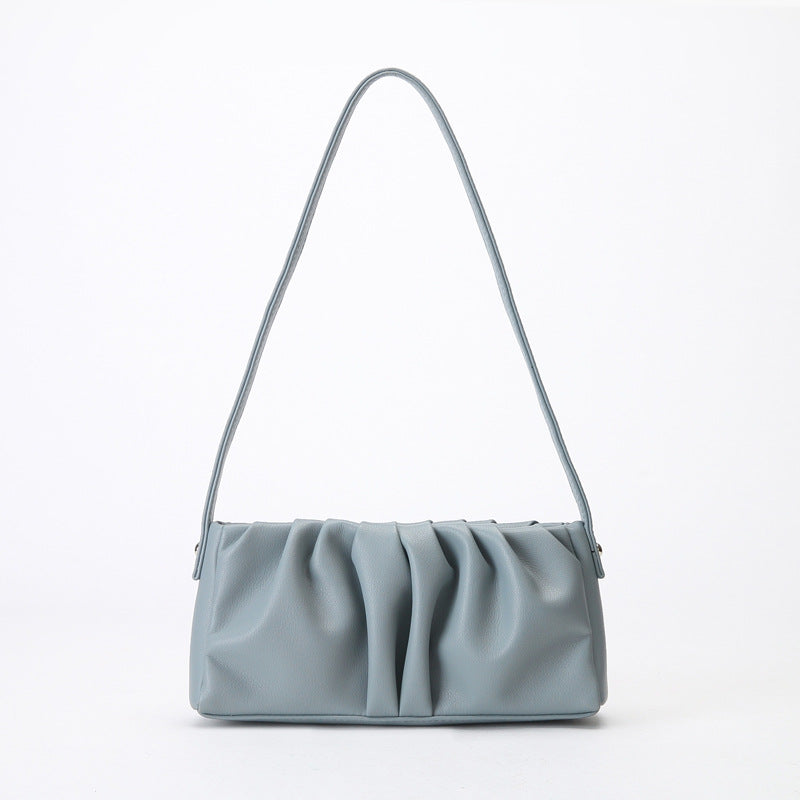Women’s Folds Genuine Leather Baguette Bags Small Shoulder Bags image