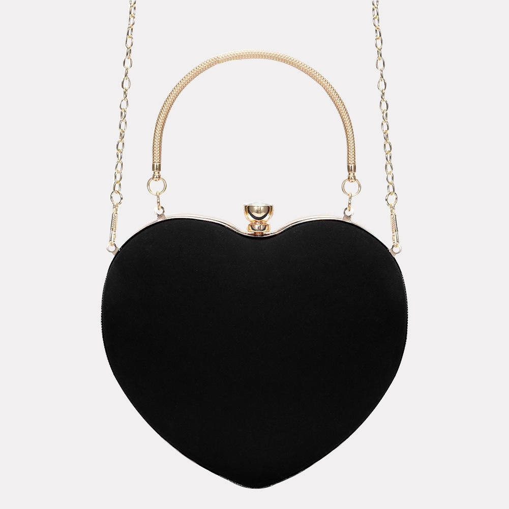 Women’s Black Heart Evening Clutch Bag with Chains image