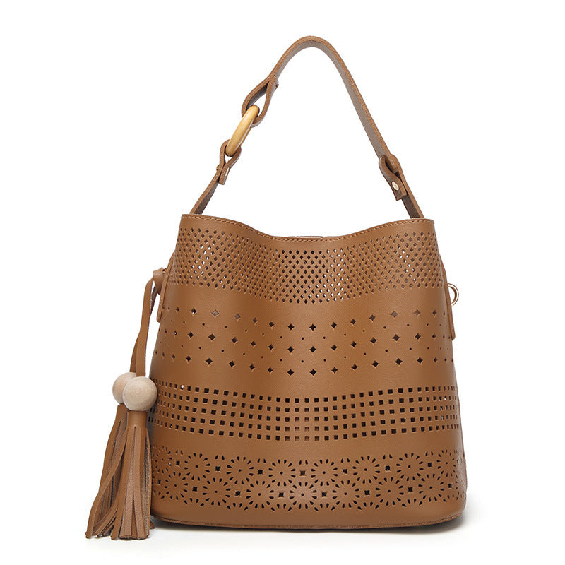 Women’s Hollow Out Shoulder Tote Bag with Tassel image 4