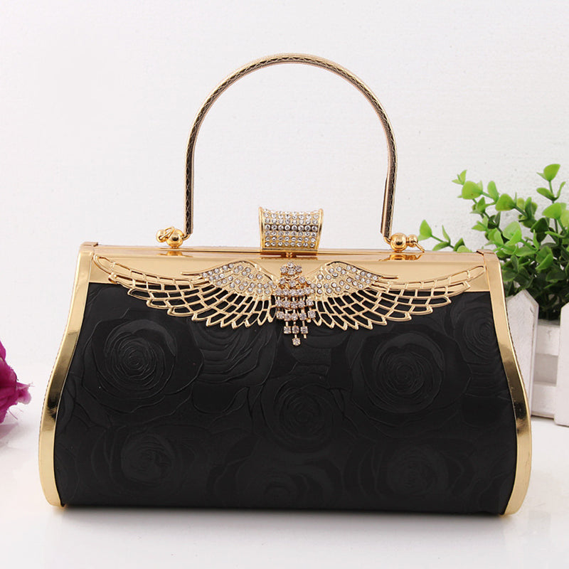 Women’s Rose Print Rhinestone Wings Evening Clutch Bags image 2