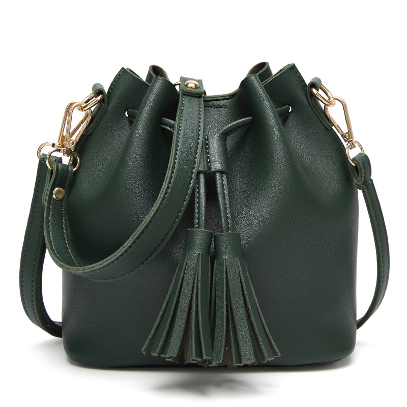 Women’s Tassel Mini Bucket Bags with Drawstring in Vegan Leather image 3