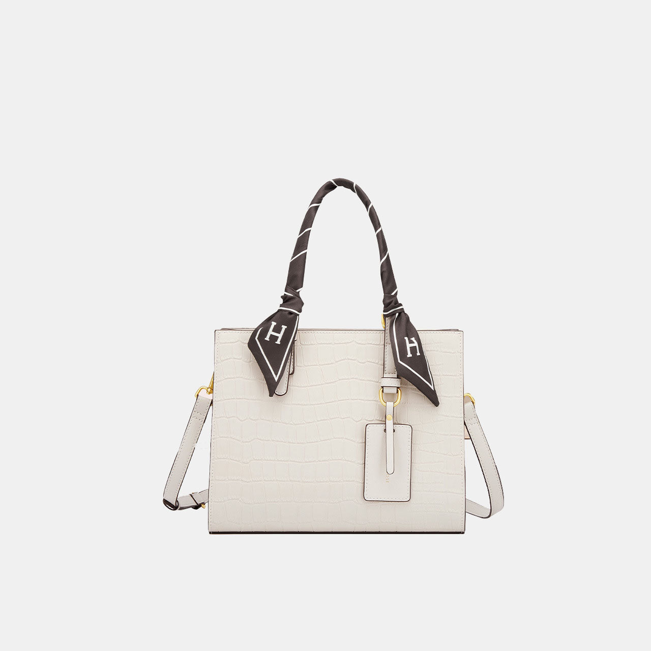 Women’s Croc Print Scarf Top Handle Satchels in Genuine Leather image