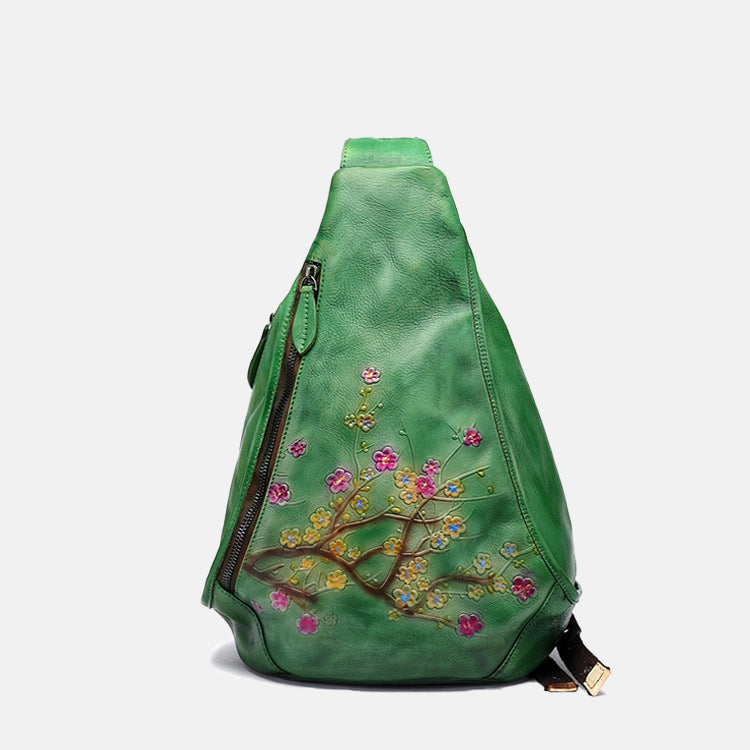 Women’s Flower Embossed Vintage Genuine Leather Sling Bags image 3