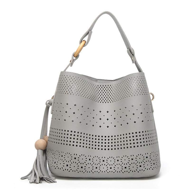 Women’s Hollow Out Shoulder Tote Bag with Tassel image 6