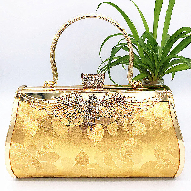 Women’s Rose Print Rhinestone Wings Evening Clutch Bags image