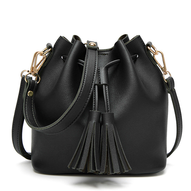 Women’s Tassel Mini Bucket Bags with Drawstring in Vegan Leather image 2