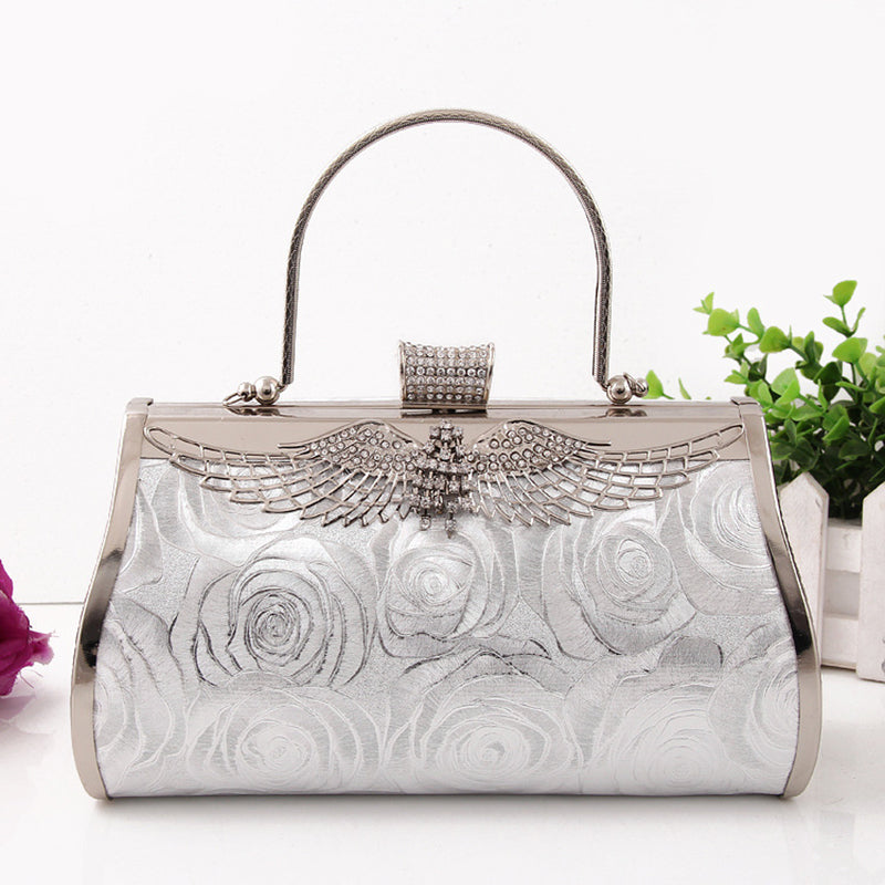 Women’s Rose Print Rhinestone Wings Evening Clutch Bags image 4
