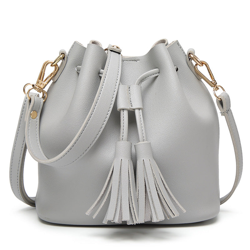 Women’s Tassel Mini Bucket Bags with Drawstring in Vegan Leather image 4