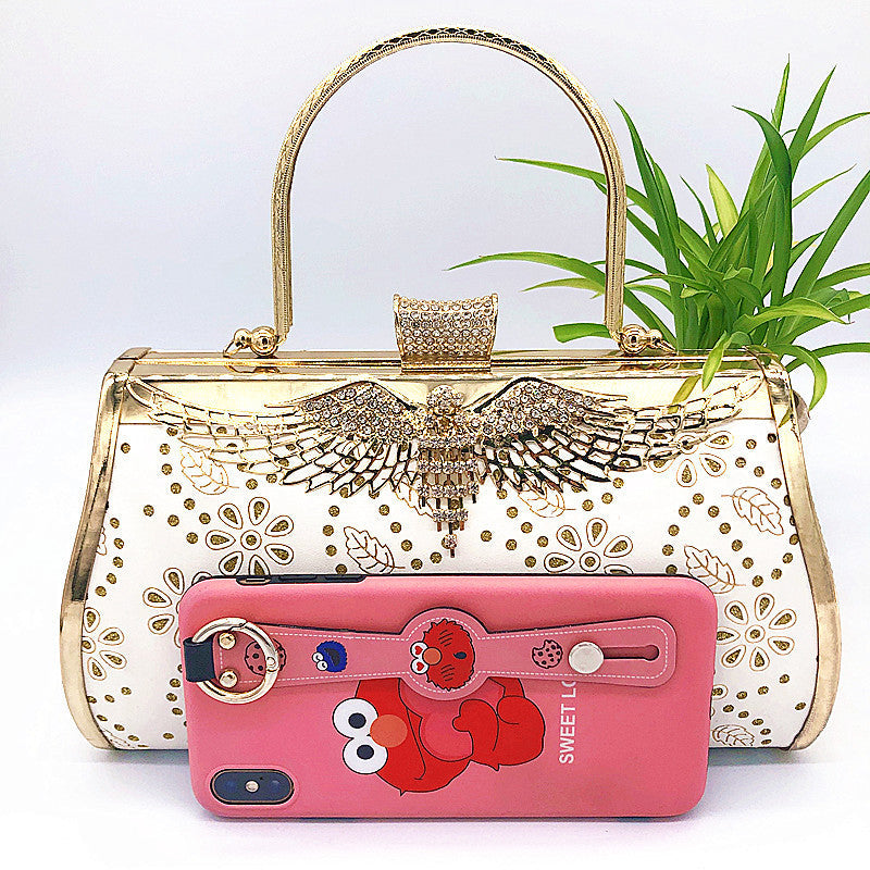 Women’s Rose Print Rhinestone Wings Evening Clutch Bags image 5