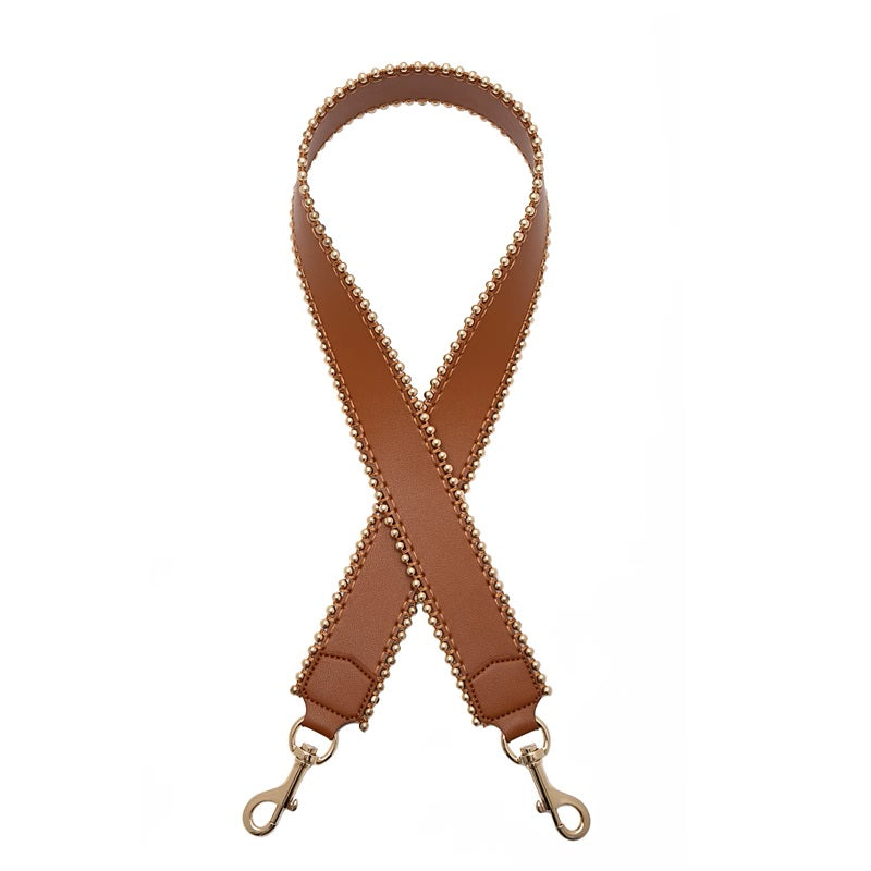New Genuine Leather Beaded Wide Shoulder Strap for Women’s Bags, Double-Sided Leather Crossbody & Shoulder Bag Strap Accessory