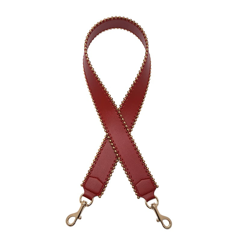 New Genuine Leather Beaded Wide Shoulder Strap for Women’s Bags, Double-Sided Leather Crossbody & Shoulder Bag Strap Accessory