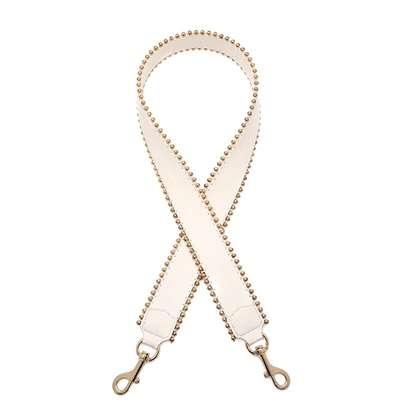 New Genuine Leather Beaded Wide Shoulder Strap for Women’s Bags, Double-Sided Leather Crossbody & Shoulder Bag Strap Accessory