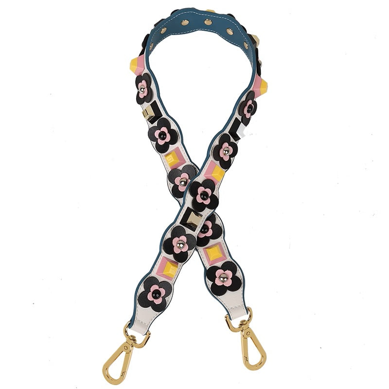 Studded Color-Block Shoulder Strap for Women – Floral Double-Sided Bag Strap, Versatile and Stylish Replacement Strap for Handbags