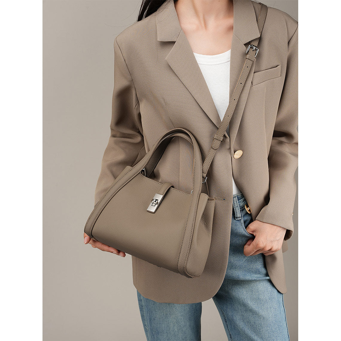Taupe Leather Handbag Crossbody Bag for Women - Wirkin®