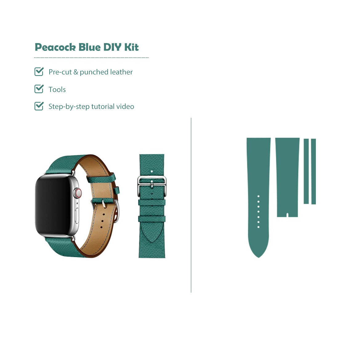 Peacock Blue Apple Watch Band Leather DIY Kit | Wirkin®