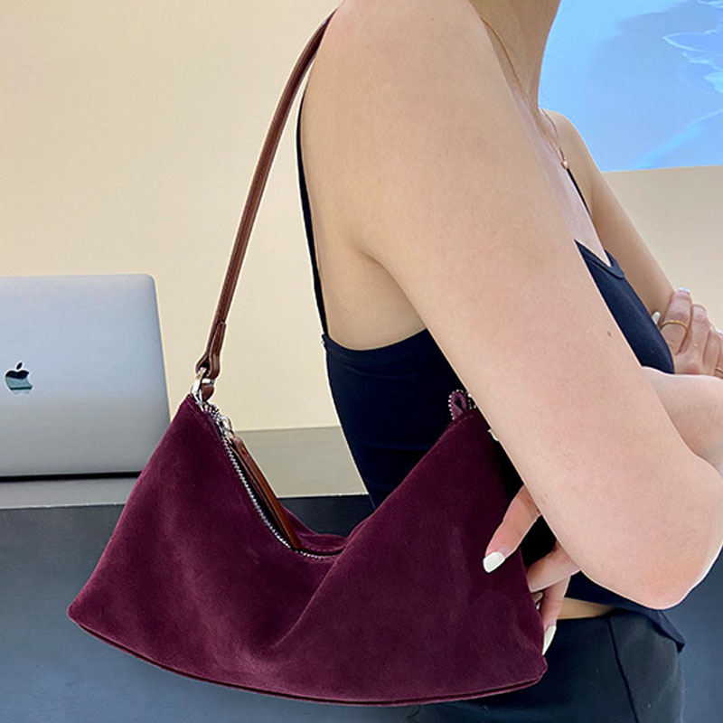 Women’s Baguette Bags in Cowhide Suede Leather image 6
