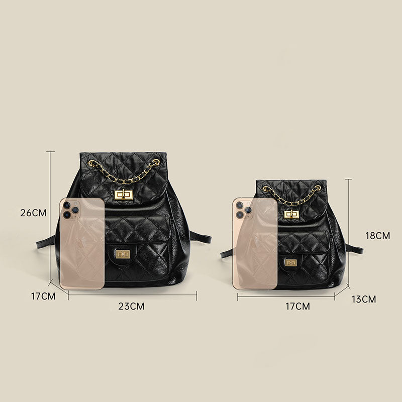 Women’s Black Genuine Leather Bucket Quilted Backpack Bag image 3