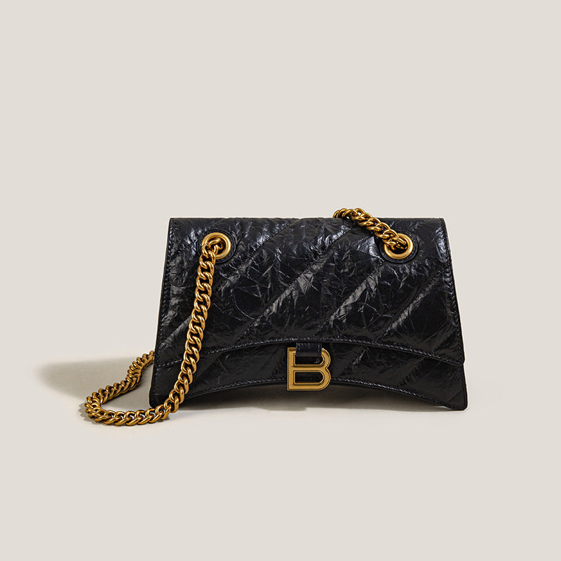 Women’s Black Genuine Leather Folded Quilted Chain Crossbody Bag image