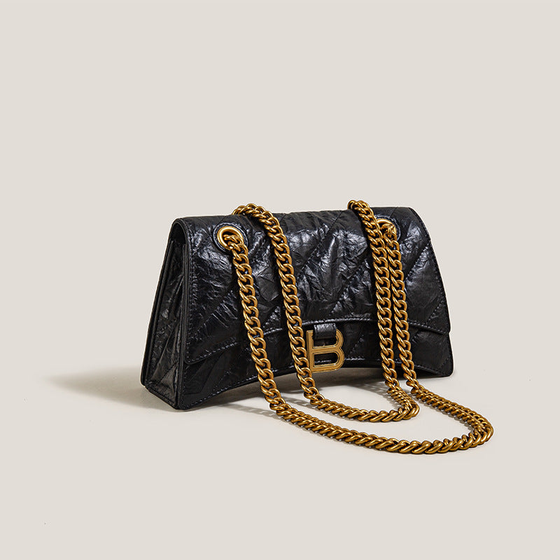 Women’s Black Genuine Leather Folded Quilted Chain Crossbody Bag image 2