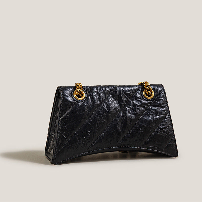 Women’s Black Genuine Leather Folded Quilted Chain Crossbody Bag image 3