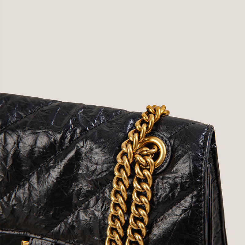 Women’s Black Genuine Leather Folded Quilted Chain Crossbody Bag image 4