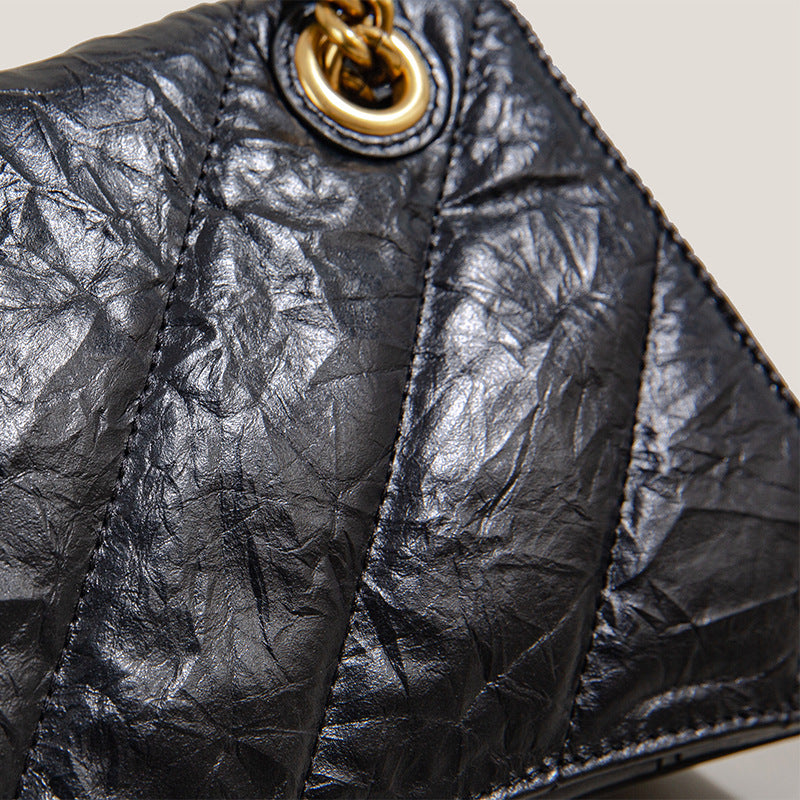 Women’s Black Genuine Leather Folded Quilted Chain Crossbody Bag image 5