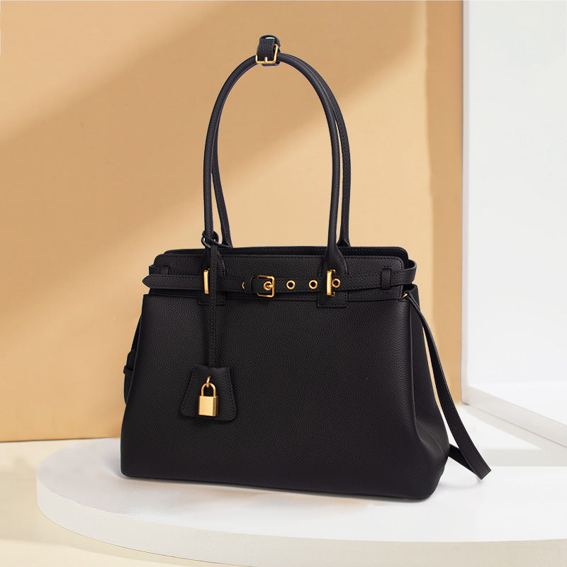 Women’s Black Genuine Leather Hook Crossbody Tote Bag image 5