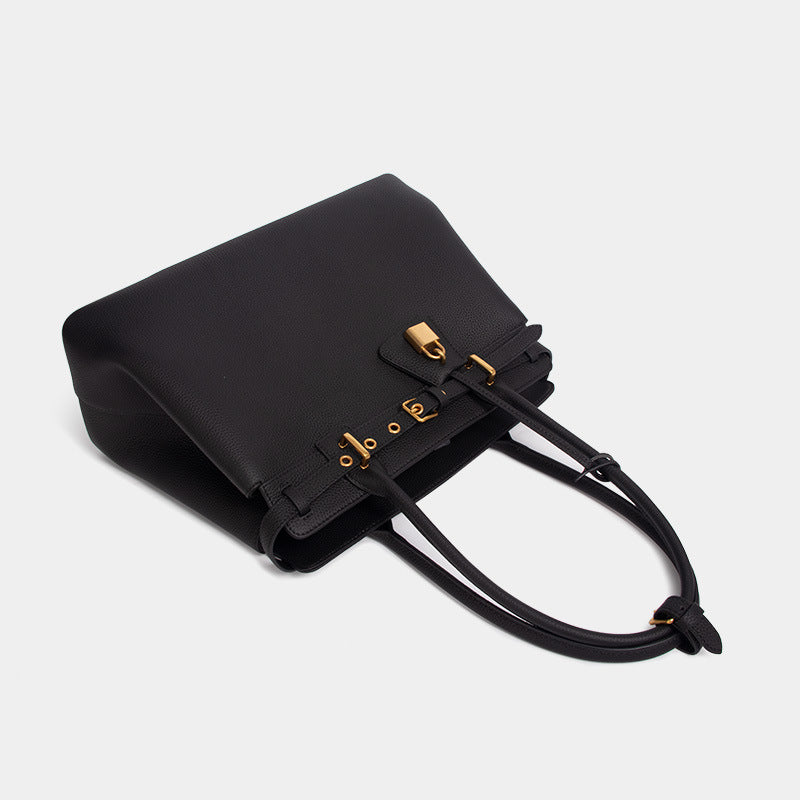 Women’s Black Genuine Leather Hook Crossbody Tote Bag image 3