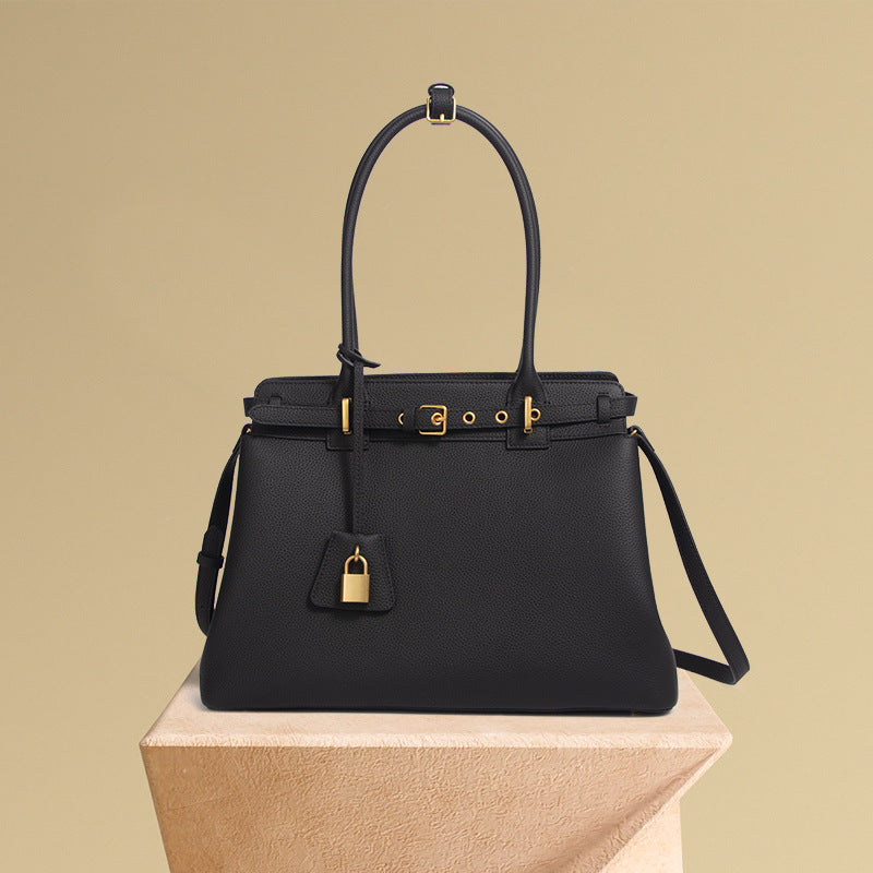 Women’s Black Genuine Leather Hook Crossbody Tote Bag image 4