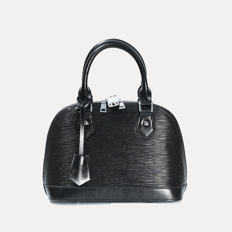 Women’s Black Genuine Leather Lock Buckle Shell-shaped Crossbody Handbag image