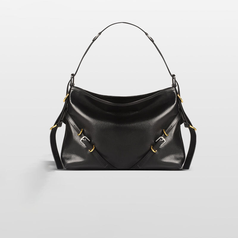 Women’s Black Genuine Leather Minimalist Baguette Shoulder Tote Bags image