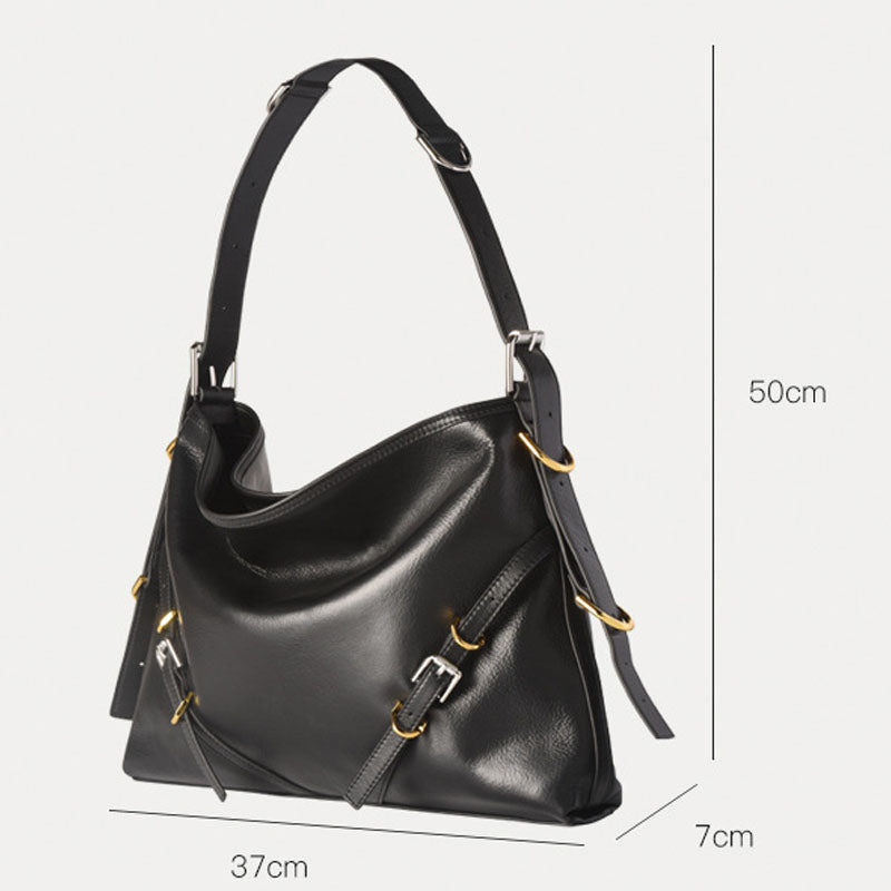 Women’s Black Genuine Leather Minimalist Baguette Shoulder Tote Bags image 3
