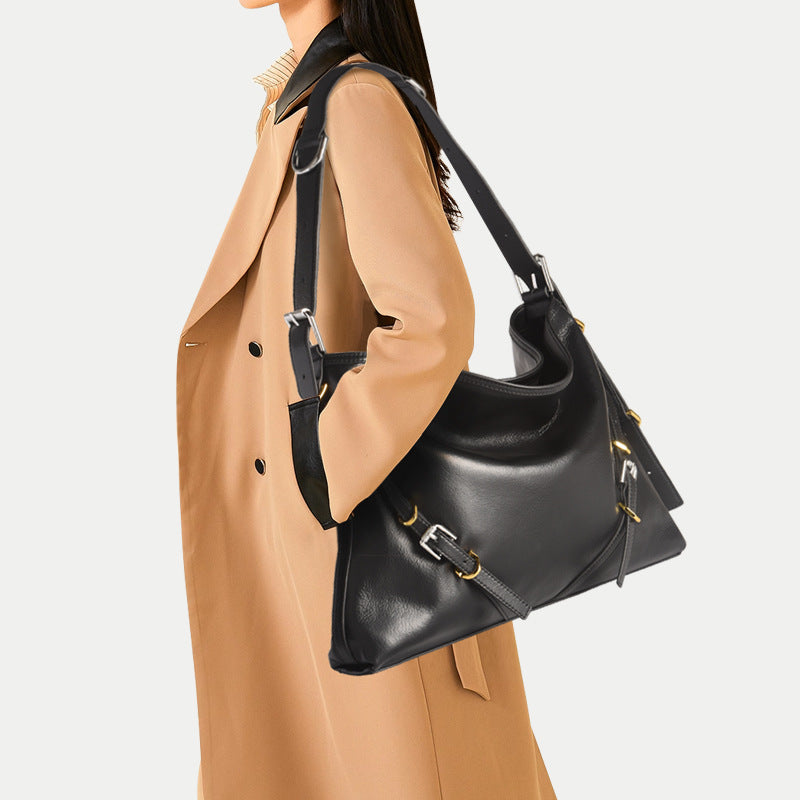 Women’s Black Genuine Leather Minimalist Baguette Shoulder Tote Bags image 5