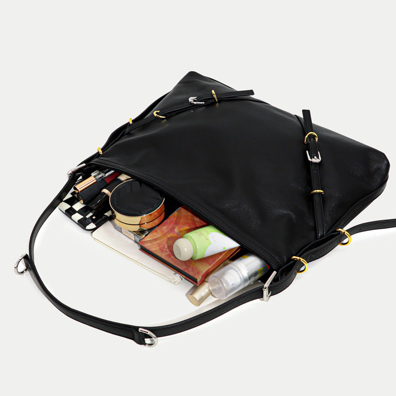 Women’s Black Genuine Leather Minimalist Baguette Shoulder Tote Bags image 4