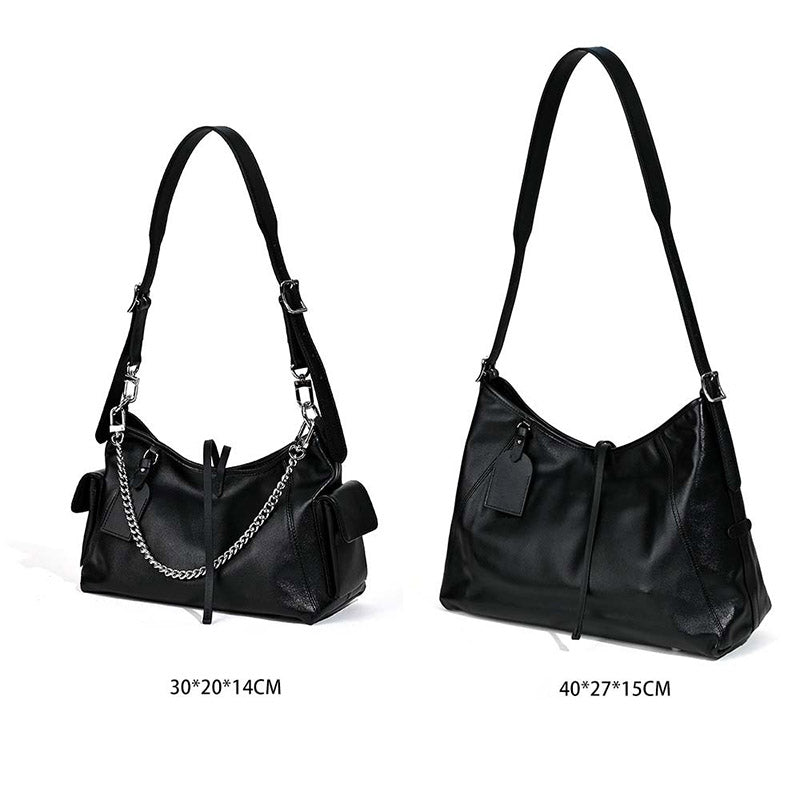 Women’s Black Genuine Leather Minimalist Magnetic Tote Bag image 2
