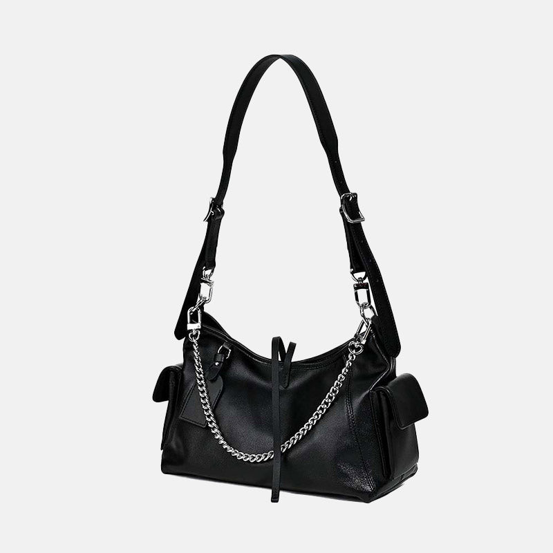 Women’s Black Genuine Leather Minimalist Magnetic Tote Bag image 3