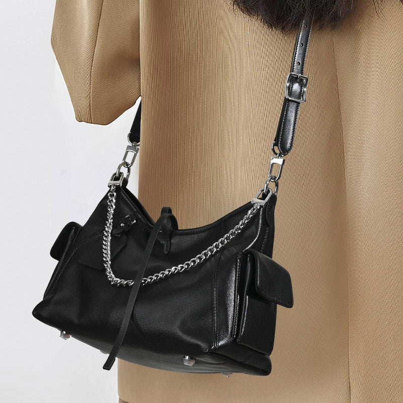Women’s Black Genuine Leather Minimalist Magnetic Tote Bag image 4