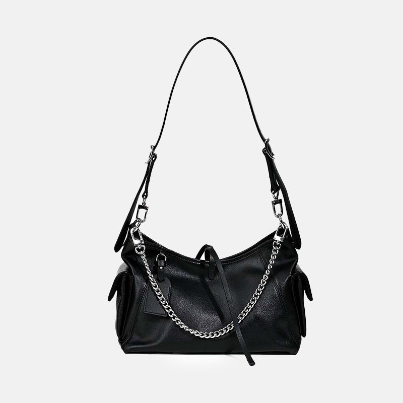 Women’s Black Genuine Leather Minimalist Magnetic Tote Bag image