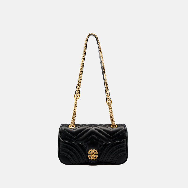 Women’s Black Genuine Leather Quilted Chain Crossbody Shoulder Bags image