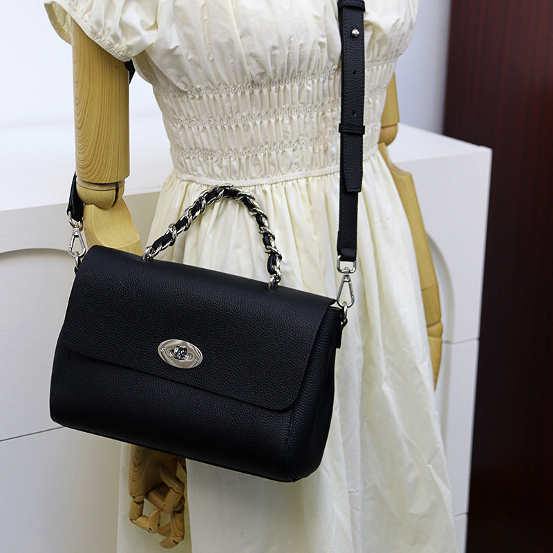 Women’s Black Genuine leather Vintage Flap Chain Crossbody Chain Handbags image 5