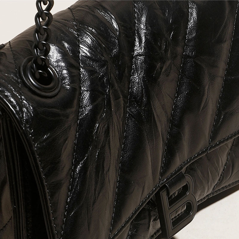 Women’s Black Leather B Logo Quilted Chain Crossbody Bag image 5