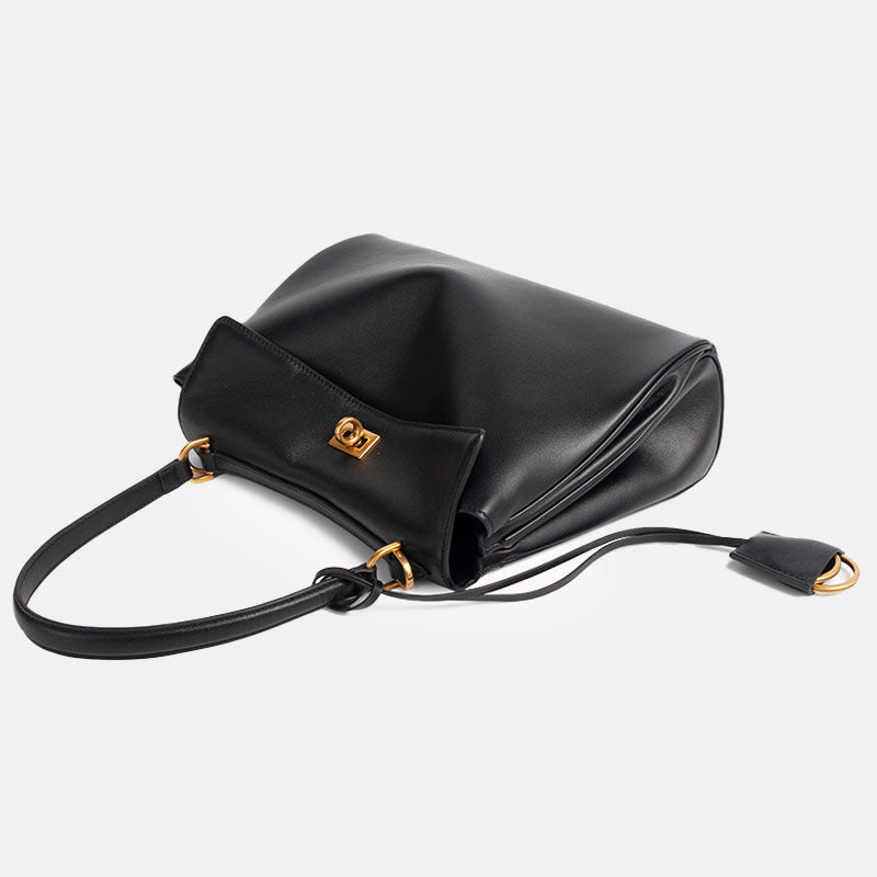 Women’s Black Leather Lock Crossbody Shoulder Bag image 5