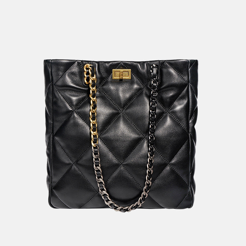 Women’s Black Leather Quilted Chain Tote Bag image