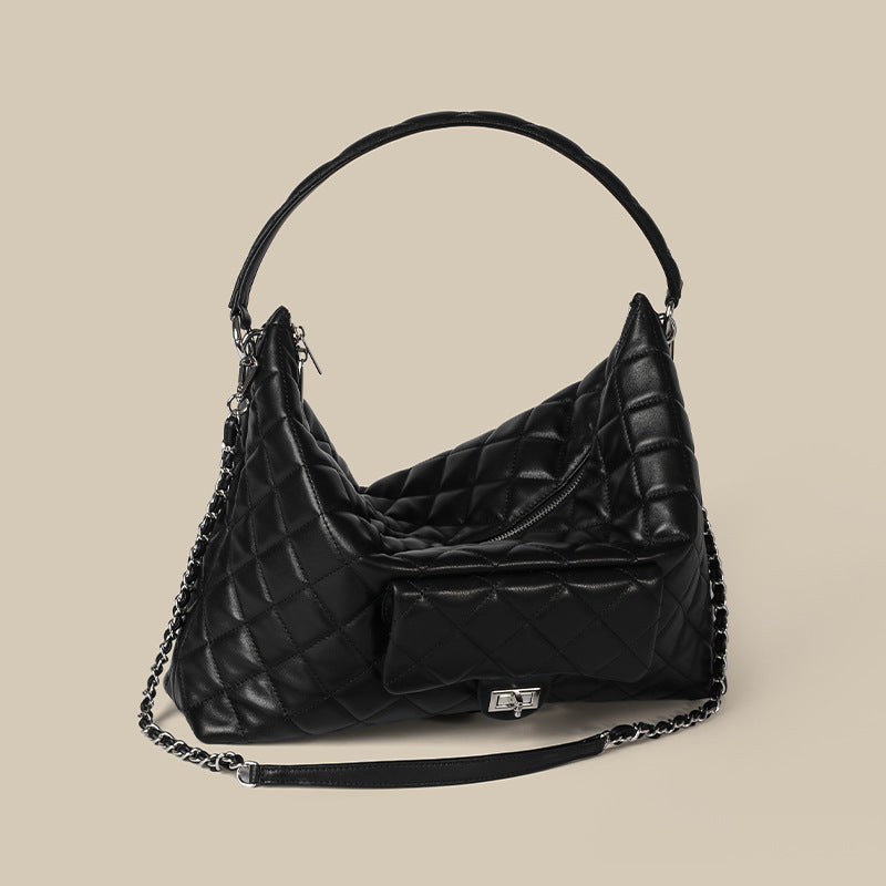 Women’s Black Leather Quilted Tote Crossbody Shoulder Hobo Bag image 3