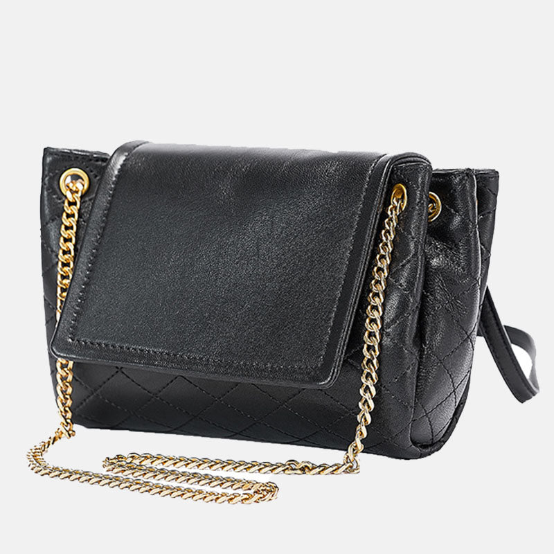 Women’s Black Mini Quilted Leather Crossbody Shoulder Chain Bag In Retro image