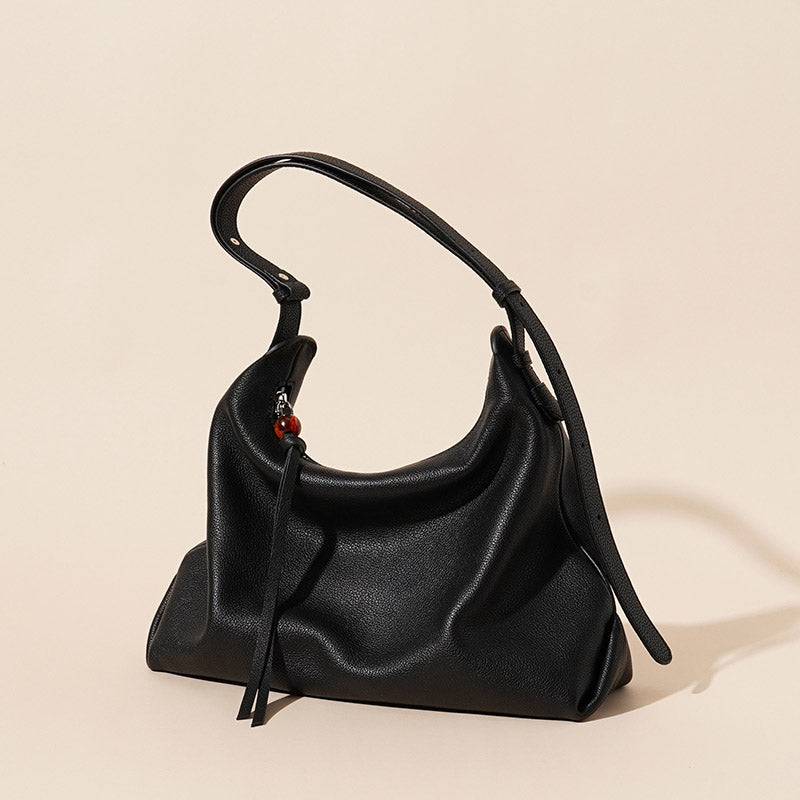 Women’s Black Minimalist Genuine Leather Zipper Hobo Bag image 3