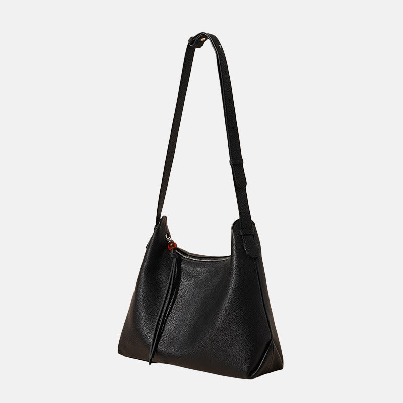 Women’s Black Minimalist Genuine Leather Zipper Hobo Bag image