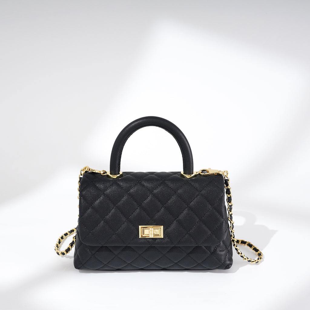 Women’s Black Caviar Textured Lambskin Quilted Crossbody Chain Top Handle Bag image 3