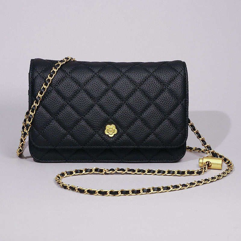 Women’s Black Quilted Genuine Leather Crossbody Chain Bag image 2